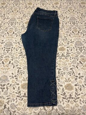 Peck & Peck Dark Blue Denim Capris with Lace-Up Hem